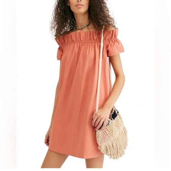 Free People Dresses & Skirts - Free People SOPHIE off the shoulder Orange mini dress w two front pockets